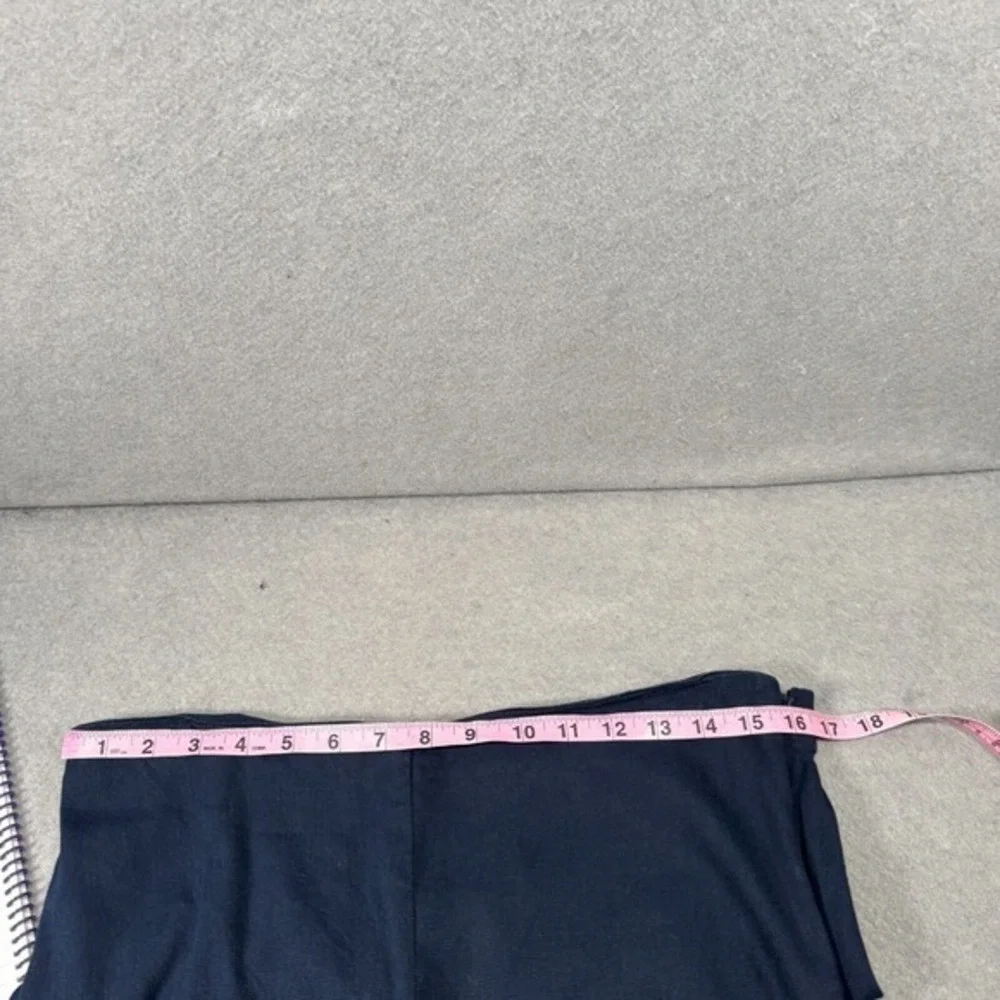 J Jill Pants Women Size M Navy Linen Stretch Button Ankle Capri Coastal Side Zip - Picture 8 of 12